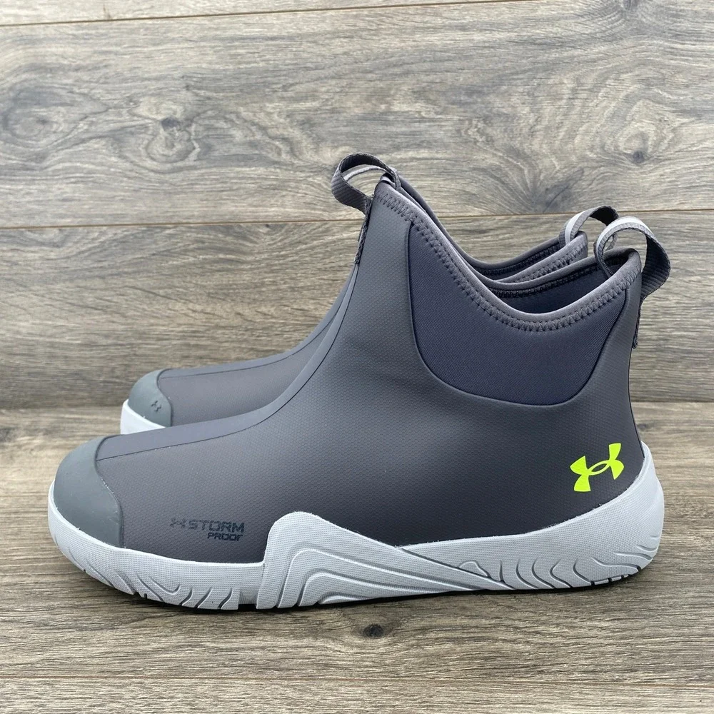Under Armour Storm Proof Mens Grey Lime Green Slip On Boots 3026906-101 Size 10